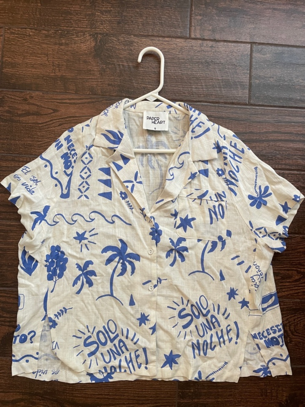 Paper Heart Cream & Blue Printed Short Sleeve Tunic